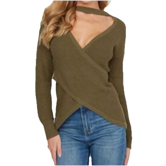 Guess Winslet Crossover Wrap Sweater Olive Green Size Small - Picture 1 of 11